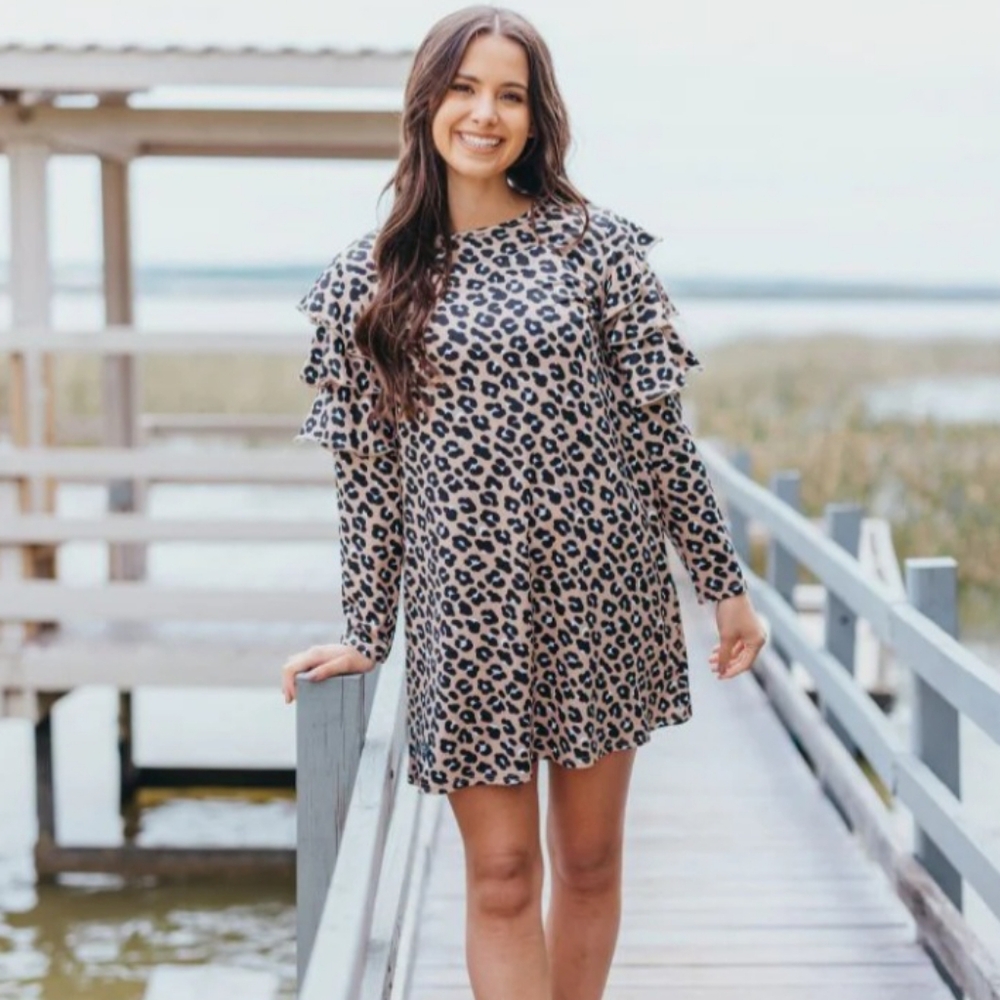 Simply Southern Leopard Print Ruffle Dress